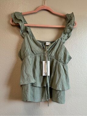 Very J Sage Ruffle Strap Tank Top